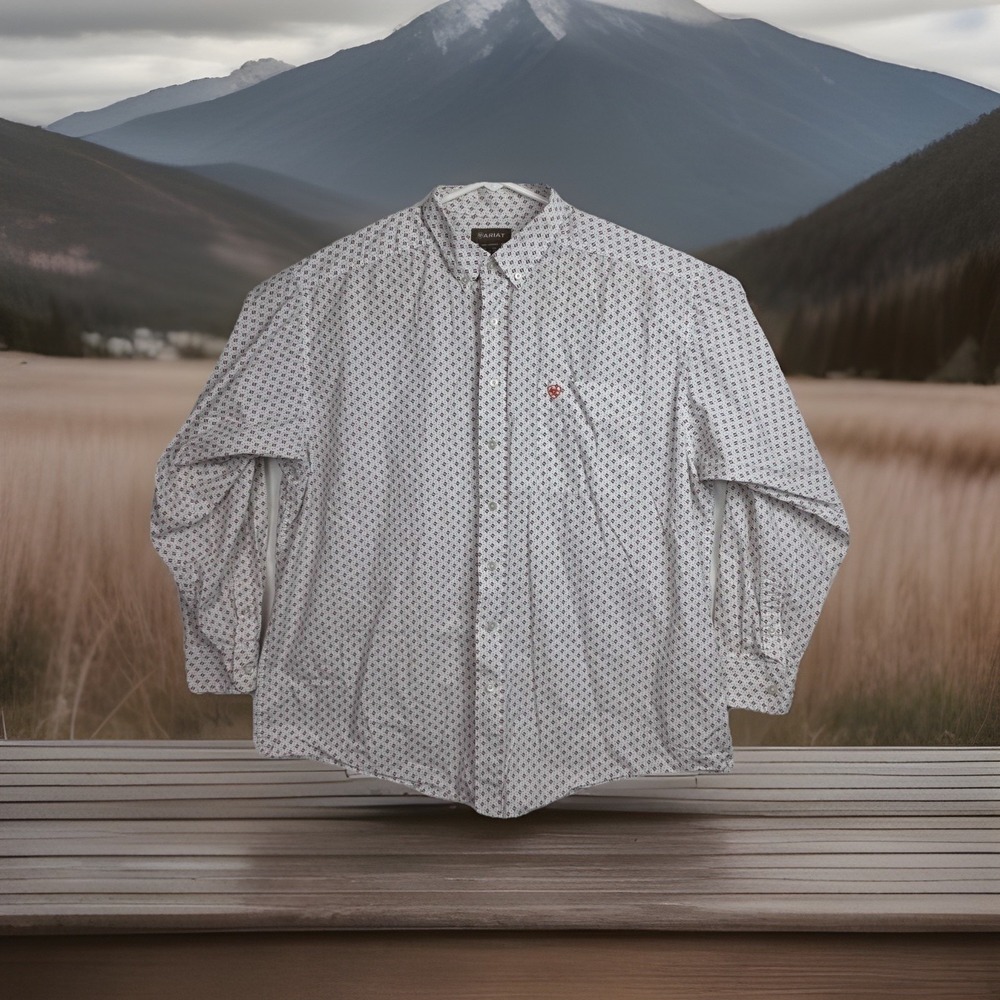 Ariat Button-Up Shirt Men's XXL White w/ Red Accents Collared Long Sleeves